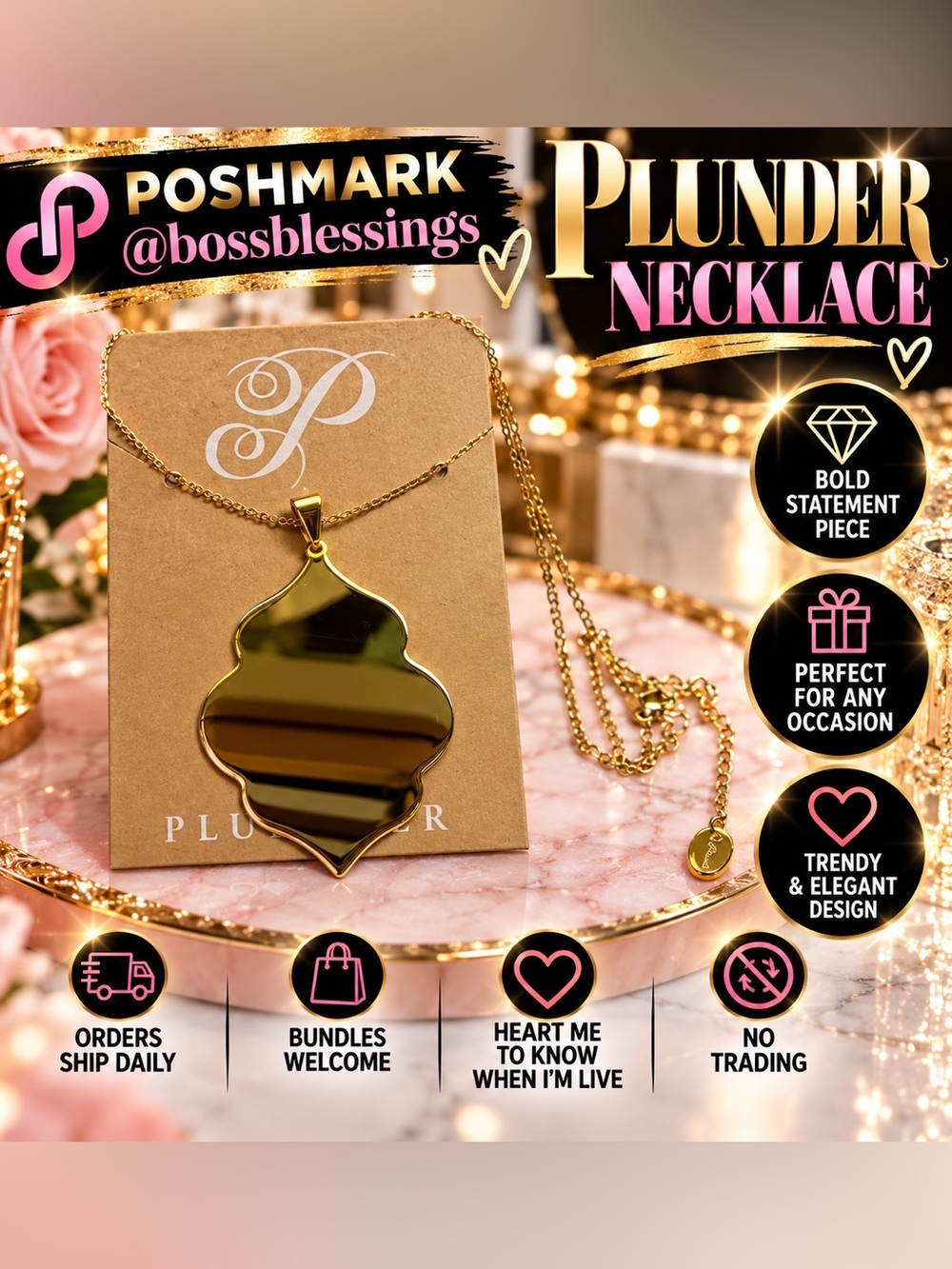 ✨ Plunder Gold Statement Pendant Necklace | Bold Elegant Jewelry